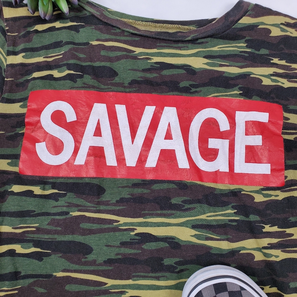 On fire SAVAGE camp cropped top shirt M - Picture 2 of 4